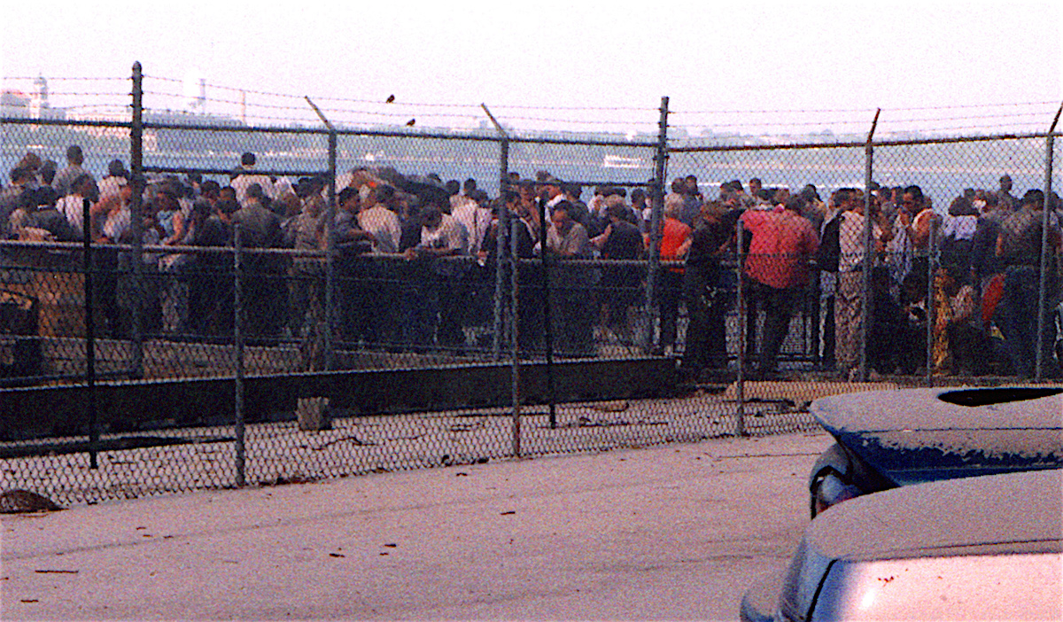People await evacuate on Battery Park waterfront